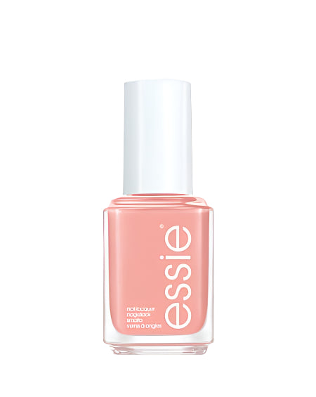 A bottle of Essie nail polish in a light pink color with a white cap, labeled 'Essie' and 'Spring Awakening'.
