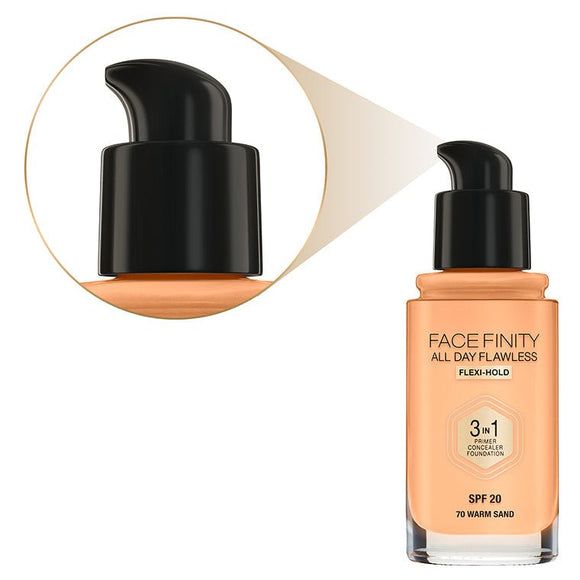 Max Factor Face Finity 3 In 1 All Day Flawless Foundation - 70 Warm Sand - Branded Beauty