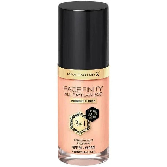 Max Factor Face Finity 3 In 1 All Day Flawless Foundation - C50 Natural Rose - Branded Beauty