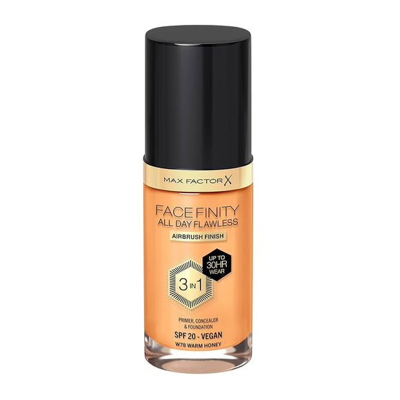 Max Factor Face Finity 3 In 1 All Day Flawless Foundation - W78 Warm Honey - Branded Beauty