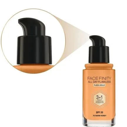 Max Factor Face Finity 3 In 1 All Day Flawless Foundation - W78 Warm Honey - Branded Beauty