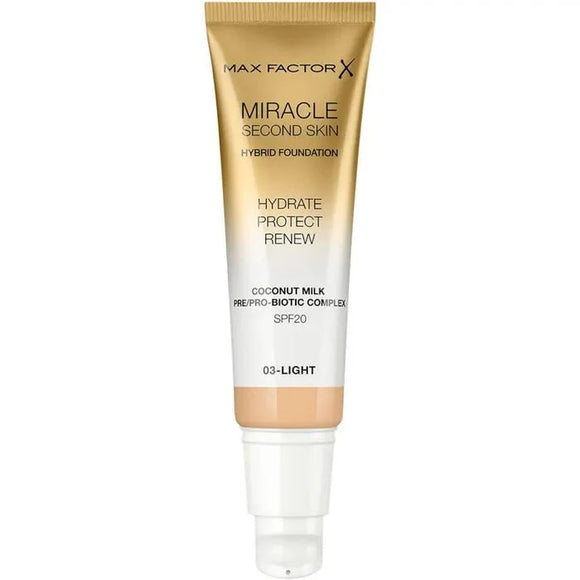 Max Factor Miracle Second Skin Hybrid Foundation - 03 Light - Branded Beauty