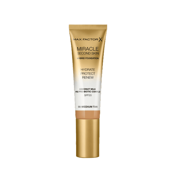 Max Factor Miracle Second Skin Hybrid Foundation - 08 Medium Tan - Branded Beauty