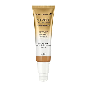 Max Factor Miracle Second Skin Hybrid Foundation - 09 Tan - Branded Beauty
